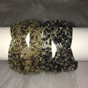 Lot of 2 Cuff Beaded Bracelets Adjustable